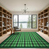 Green Vibrant Green Black Plaid Area Rug