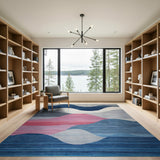 Abstract Wavy Mountain Area Rug in Blue Pink