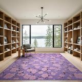 Purple Rose Blossom Floral Area Rug