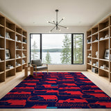 Futuristic Red Vehicles Navy Grid Area Rug