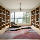 ODIKA Washable Pink and Black Gold Marble Rug, Modern Abstract Low Pile Non-Slip Area Carpet