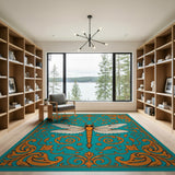 Ornate Teal Dragonfly Area Rug