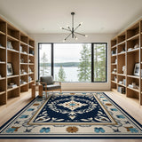 Navy Teal Persian Floral Area Rug