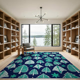 Teal Evergreen Forest Pattern Area Rug