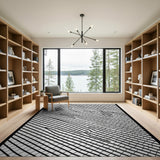 Wavy Grid Black White Geometric Area Rug
