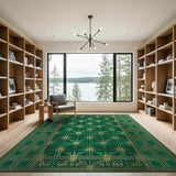 Emerald Green Gold Art Deco Geometric Rug