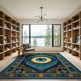Ornate Evil Eye Blue Mandala Rug