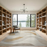 Abstract Wave Beige Neutral Abstract Area Rug