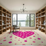 Playful Pink Polka Dot Heart Area Rug
