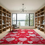 Red Playful Red Hearts Area Rug