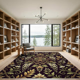 Ornate Floral Vine Area Rug in Gold Green