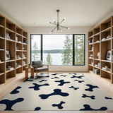 Playful Black Dog Bone Pattern Area Rug