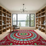 Multi-color and Patterns Vibrant Red Mandala Multi-Color Area Rug