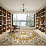 Ornate Gold Mandala Cream Area Rug