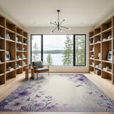Lavender Floral Watercolor Area Rug with Butterflies