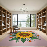 Multi-color and Patterns Radiant Sunflower Mandala Area Rug