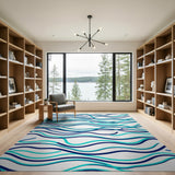 Abstract Area Blue Teal Wavy Abstract Area Rug