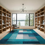Teal Navy Geometric Patchwork Area Rug