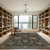 Vintage Gold Floral Area Rug on Black