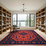 Red Red Persian Floral Area Rug with Navy Border
