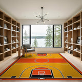 Orange Basketball Court Geometric Area Rug