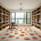 Playful Orange Paw Print Area Rug