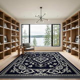 Elegant Black White Ornate Persian Rug