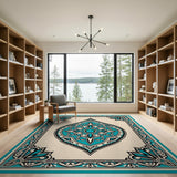 Teal Mandala Ornate Border Area Rug