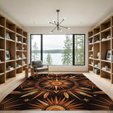 Bold Orange Sunburst Feather Southwestern Rug