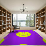 Vibrant Yellow Smiley Face Purple Area Rug