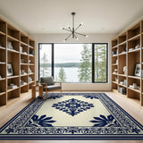 Ornate Navy Medallion Persian Area Rug