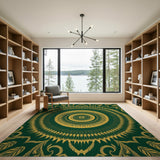 Emerald Green Gold Mandala Area Rug