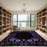 Purple Floral Vintage Frame Area Rug