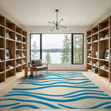 Blue and Teal Serene Blue Waves Coastal Area Rug