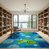 Playful Frog Fish Pond Kids Area Rug
