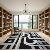 Black and White Modern Geometric Black White Abstract Rug