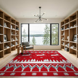 Festive Red Reindeer Christmas Area Rug