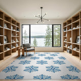 Intricate Blue Snowflake Geometric Area Rug