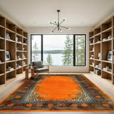 Orange Leopard Border Distressed Area Rug