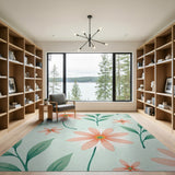 Coral Pink Daisy Floral Area Rug