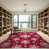 Red Festive Red Snowflake Floral Area Rug