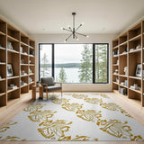 Gold Abstract Floral Line Art Area Rug