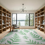 Lush Green Fern Leaves Pattern Area Rug
