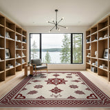 Red Floral Mandala Cream Area Rug