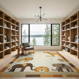 Adorable Cartoon Safari Animals Kids Rug