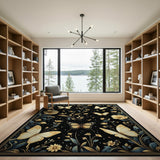 Gold Framed Butterfly Floral Area Rug