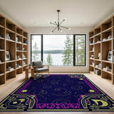Navy Cosmic Swirl Area Rug with Ornate Star Borders