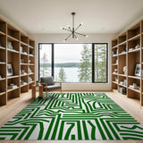 Green Intricate Green Maze Geometric Area Rug