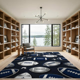 Navy Football and Wildlife Silhouette Area Rug