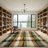 Green Rust Striped Coastal Area Rug